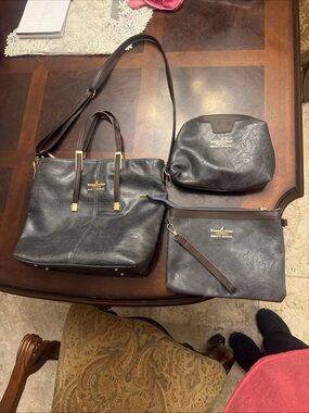 Young Living Black Leather Tote with Matching Pouches